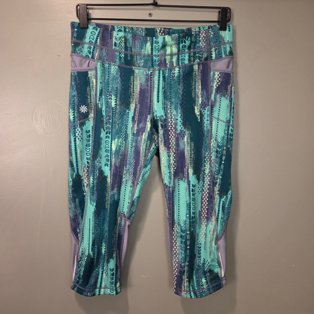 Athleta Women's Be Free Capri Leggings w Pockets Size M Green Gray Active